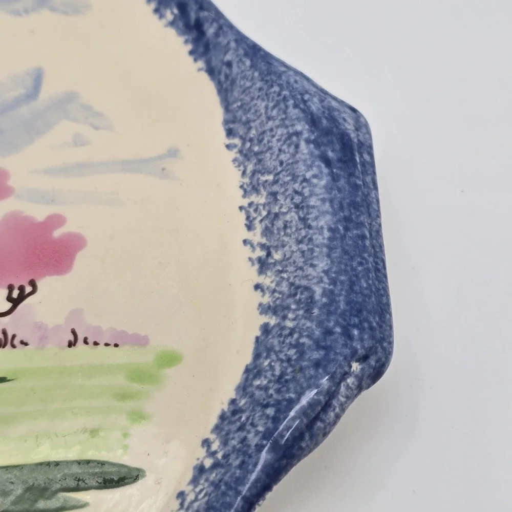 Vintage Fait Main‎ French Hand Painted Ceramic Serving Platter Folk Art Scene